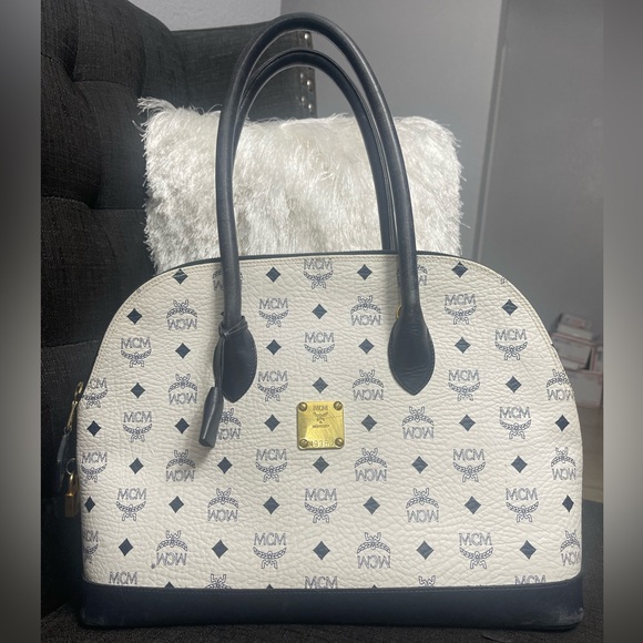 MCM Satchel with Gold Accents - Picture 1 of 12